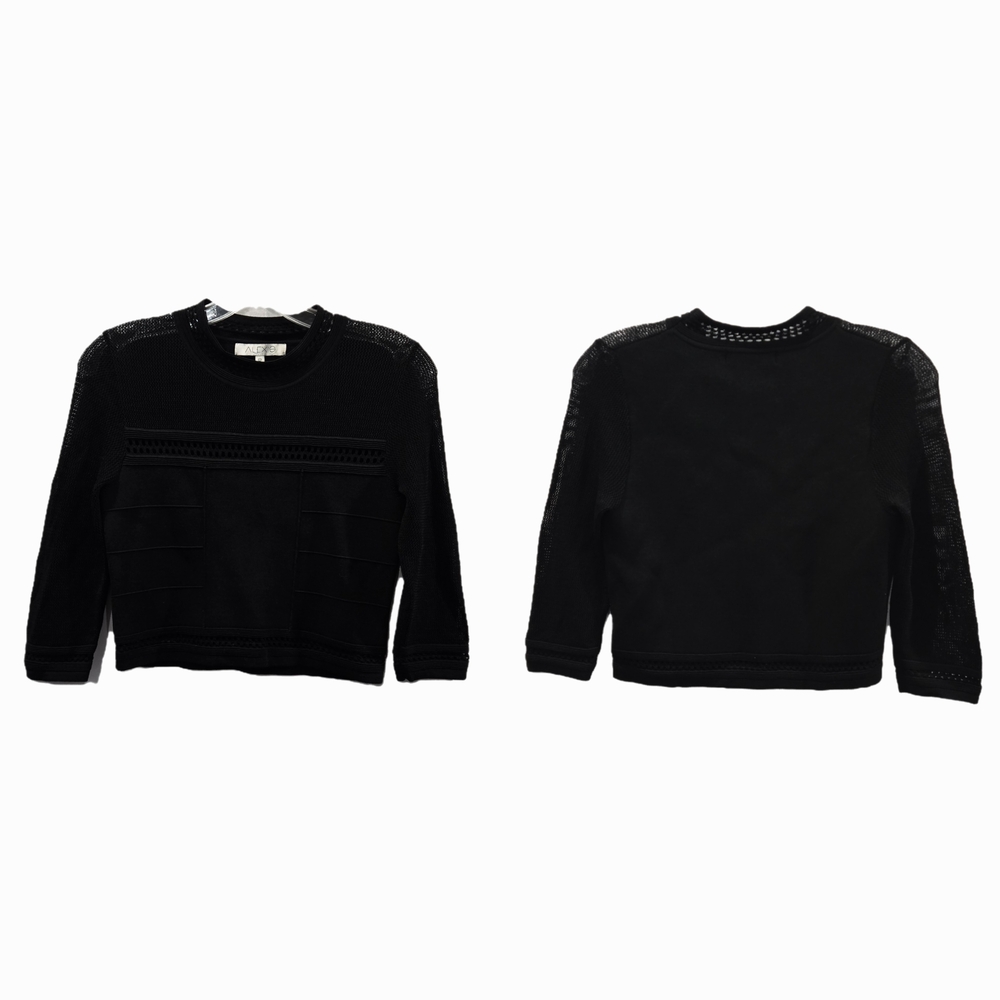 Alexis Black Mesh Panel Bandage Cropped Knit Top Size S - Picture 8 of 9